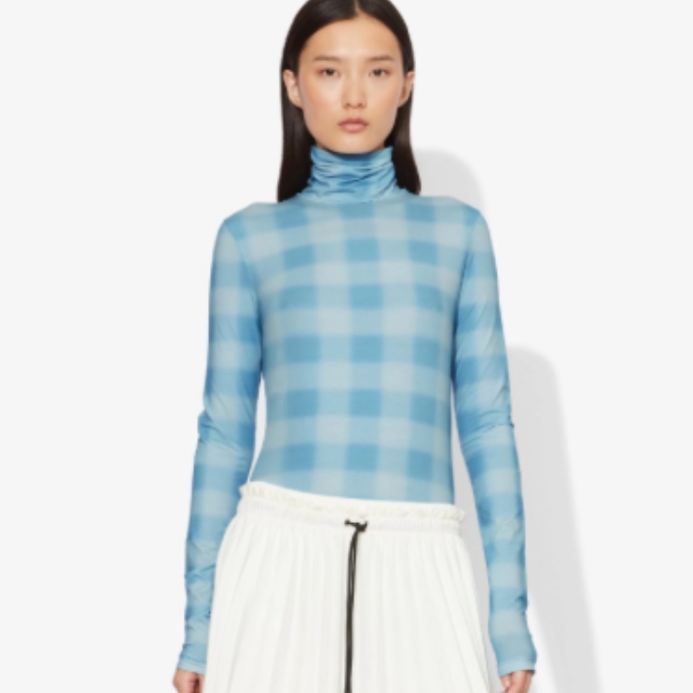 Proenza Schouler great condition gingham turtleneck long sleeve blue size XS